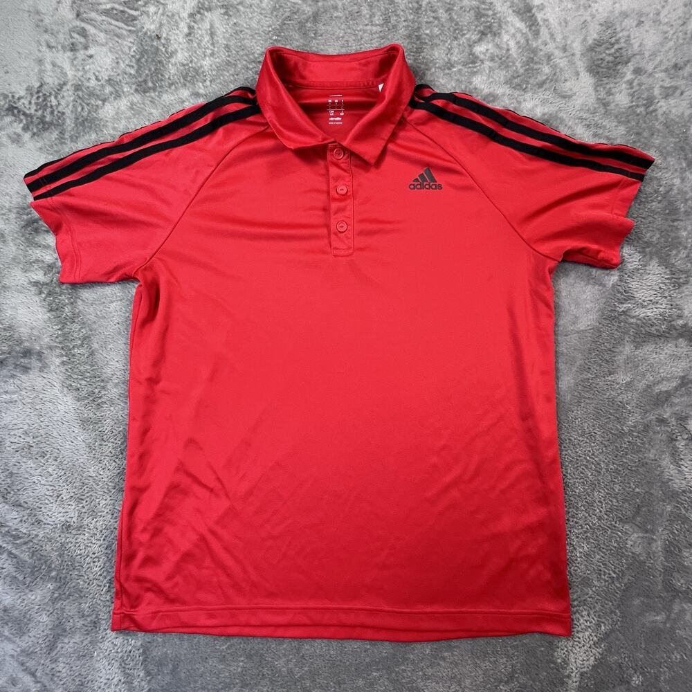 Adidas Shirt Mens Large Climalite Polo Red 3 Stripes Sexy Guys Short Sleeve